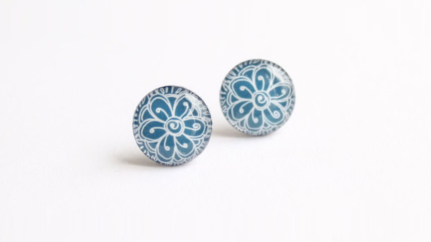 Henna blue post earrings