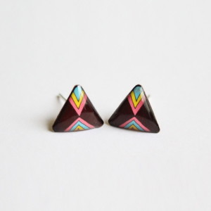 Tribal stud earrings: brown triangle studs