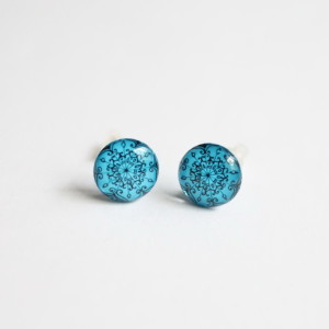 Yoga mandala blue stud earrings